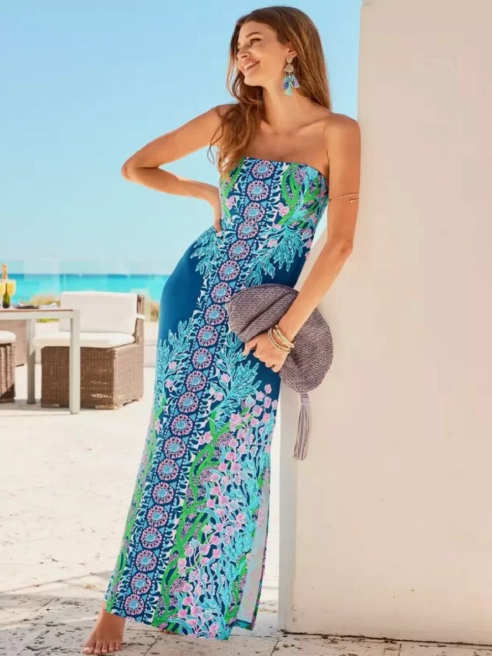 NWT LILLY PULITZER SIZE 8 NOA STRAPLESS MAXI DRESS *SEACRET ESCAPE*